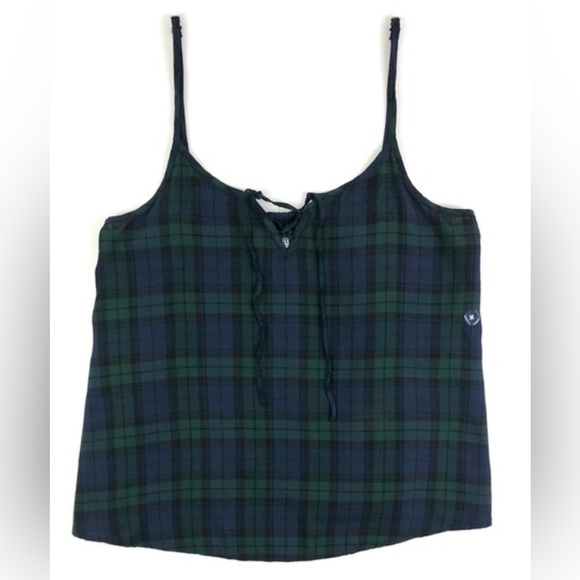 Hollister Co. Navy Plaid Tie-Front Tank M - Picture 4 of 5